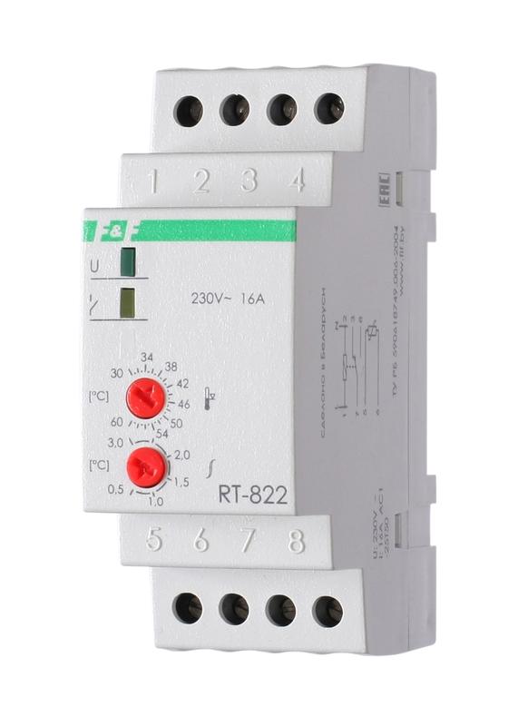 Терморегулятор RT-822 (от +30 до +60град.C) на шину DIN с датчиком RT на проводе 16А DEVI 140R1082R
