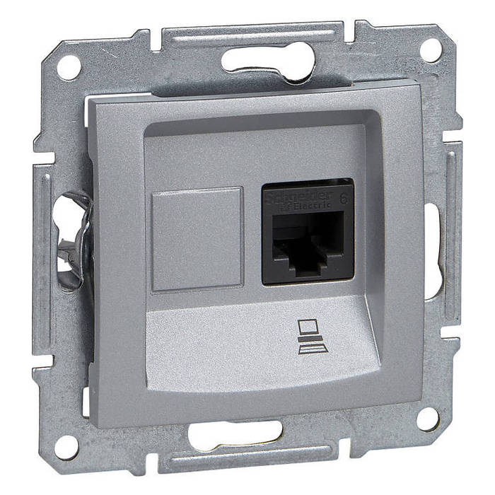 Розетка компьютерная RJ45 Schneider Electric SEDNA, скрытый монтаж, алюминий, SDN4500160