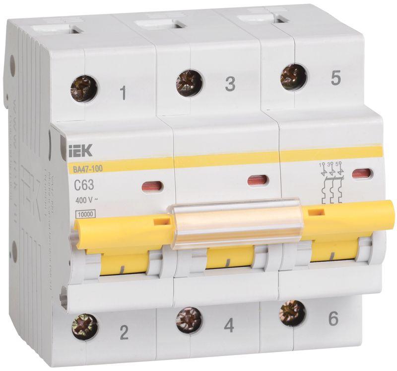 Выключатель автоматический модульный 3п C 63А 10кА ВА47-100 IEK MVA40-3-063-C